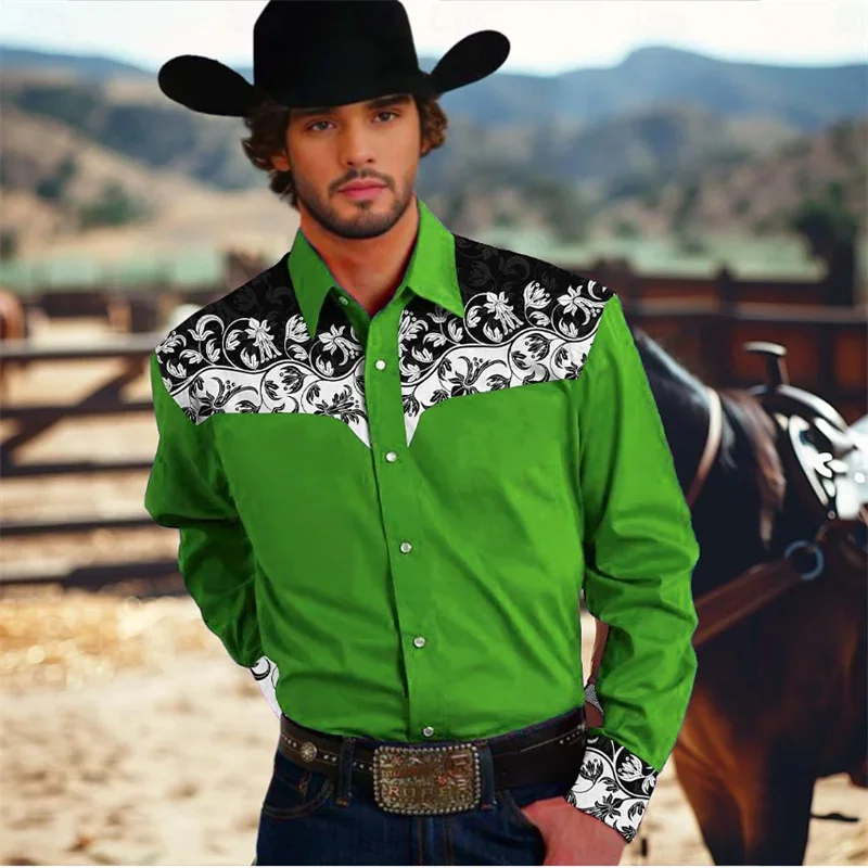 Flower Western men\'s shirts are officially trained for wedding wedding summer spring spring long-sleeved blue XS-6XL shirt