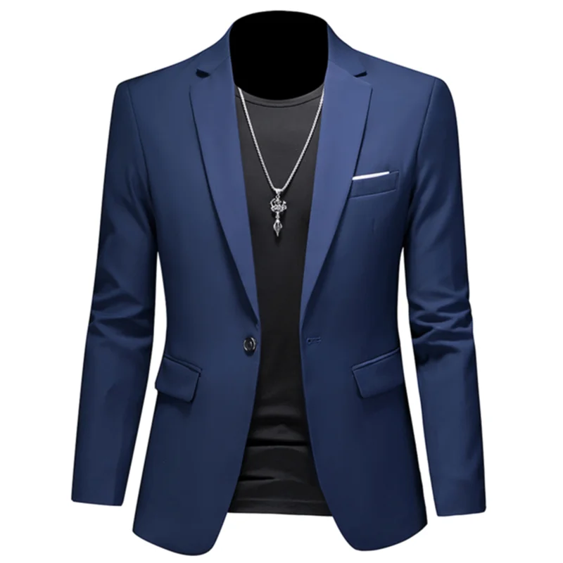 Plus rozmiar 6XL-M moda męska jednokolorowa marynarka wysokiej jakości biznes Slim Fit Casual Blazers formalny ślubny smoking
