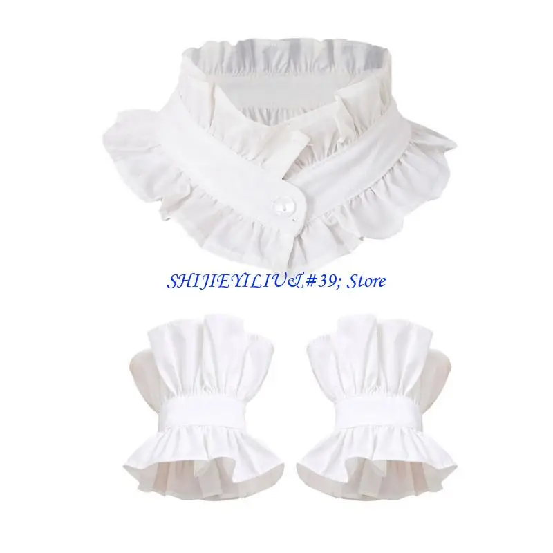 e21f-シャーリング襟フリル手首袖口ルネッサンス演劇衣装アクセサリー