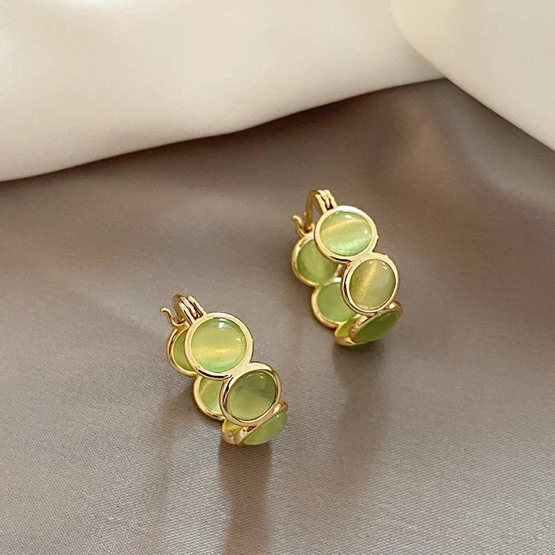 White & Green Stone Hoop Earrings — product information 12