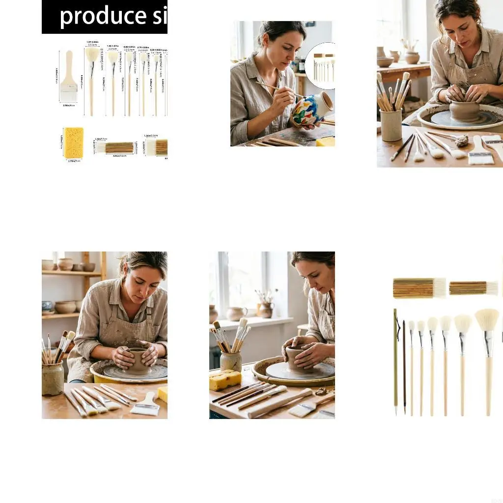 12 Piece Pottery Brush Assortment for Craft Paint and Detail Use B03E