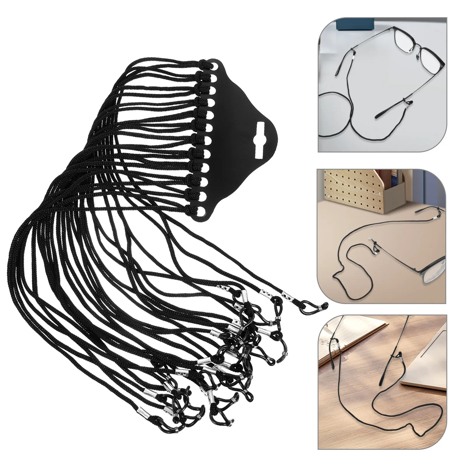 

12Pcs Black Nylon Eyeglass Neck String Anti Slip Wear Resistant Rubber Loop Holder for Sunglass Spectacle Eyewear Glasses Secure