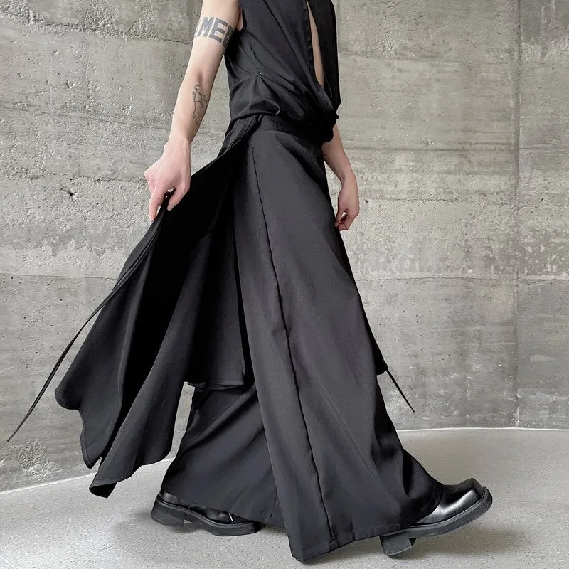 Men Asymmetric Black Dark Pantalon Pants Male Retro Trendy Ins Chic Y2K Sexi Trousers Gentleman Palace ‌Knight‌ Club Party Pants