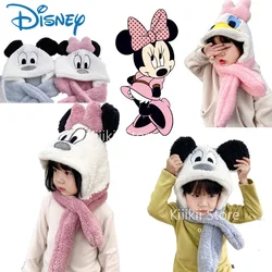 Disney Minnie Cartoon Plush Animal Faux Fur Full Hood Hat Women Girls Kids Costume Beanie with Long Scarf  Earmuffs Cute for Boy