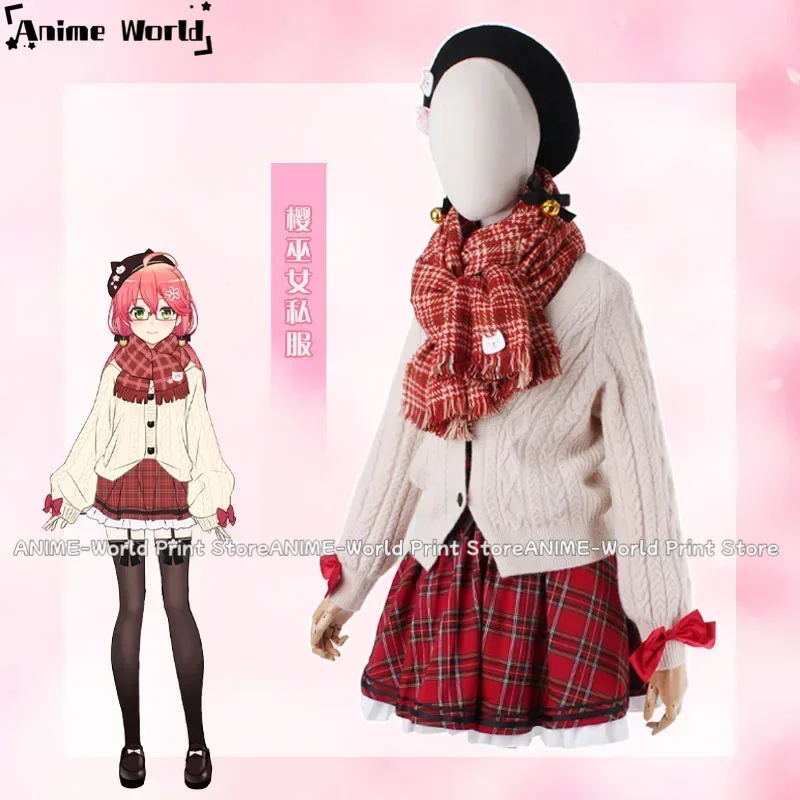 《Custom Size》Sakura Miko Cosplay Costume Cute High School JK Uniform Casual Wear Vtuber Clothing Halloweenade