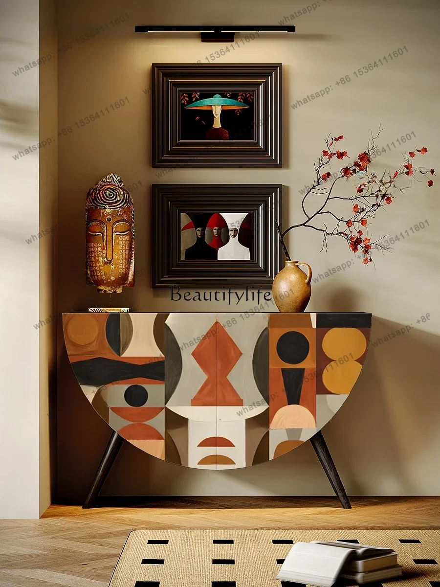 

D30*Artistic Geometric round Cabinet Solid Wood Side Storage Decoration Hallway Storage Cabinet