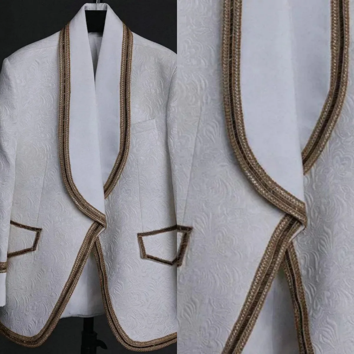 

Элегантные жаккардовые свадебные смокинги из бисера, цельный комплект, куртка, мужской костюм, шаль с лацканами, вечерние деловые мужские пиджаки по индивидуальному заказу