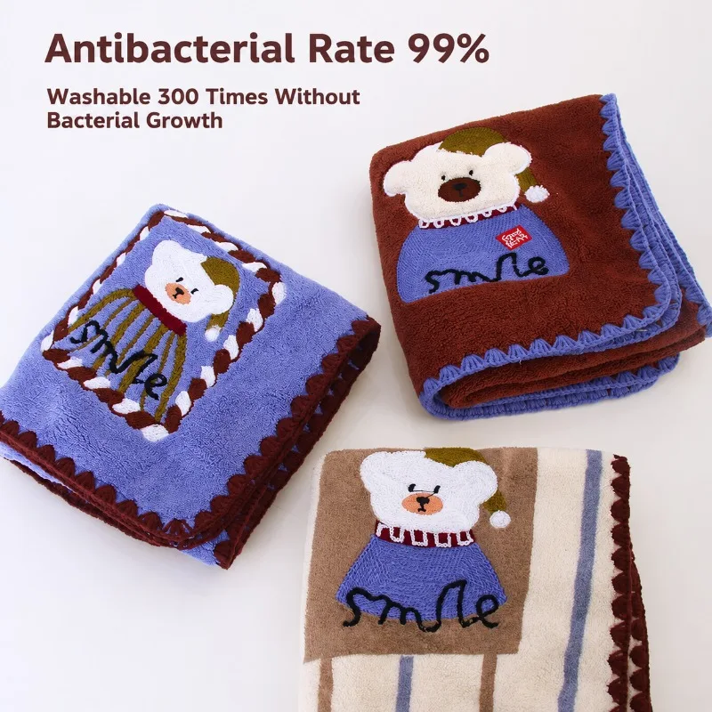 Warp Knit Crochet Edge Hooded Bear Towel Cute Embroidered Face Cloth Class A Antibacterial Household Facial Washing Wipe