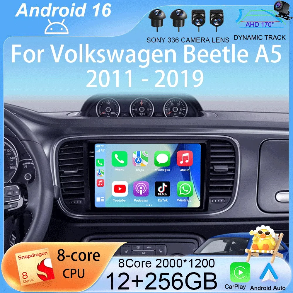 

Автомагнитола Carplay Android 16 для Volkswagen Beetle A5 2011-2019, мультимедийный видеоплеер, навигация, стерео, GPS, WIFI+4G, аудио