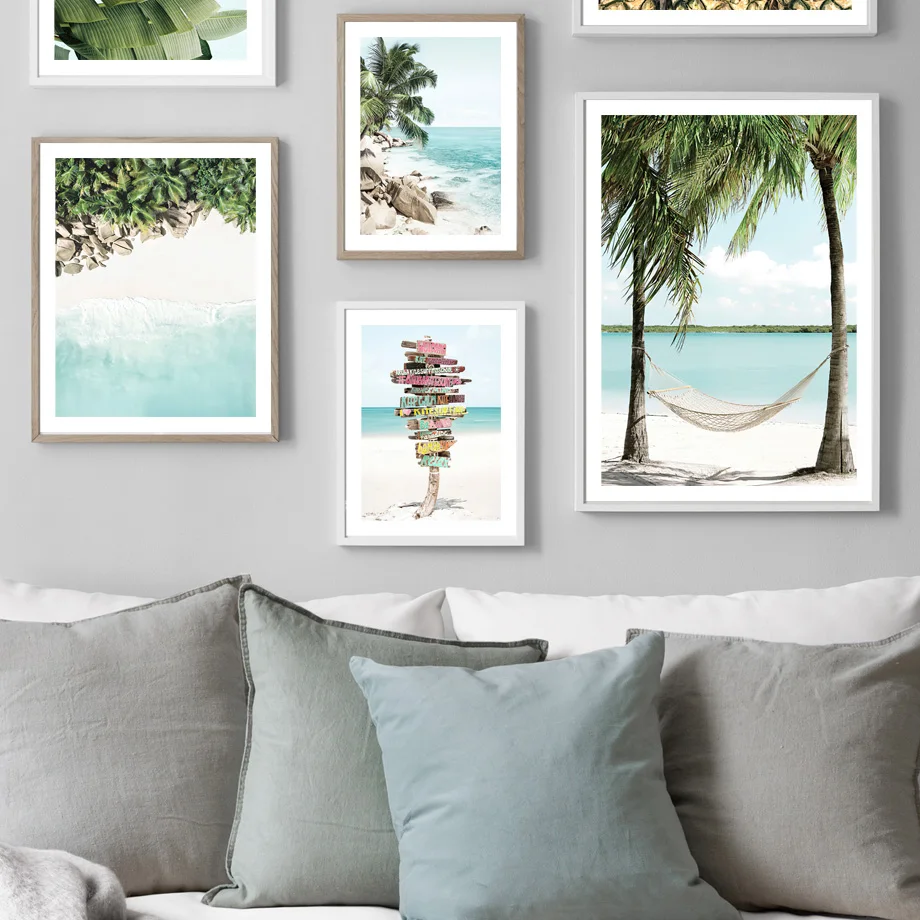 Caribbean Beach Banana Palm Leaves Hammock Pineapple Nordic Poster Wall Art Print Canvas Painting Decor Pictures for Living Room