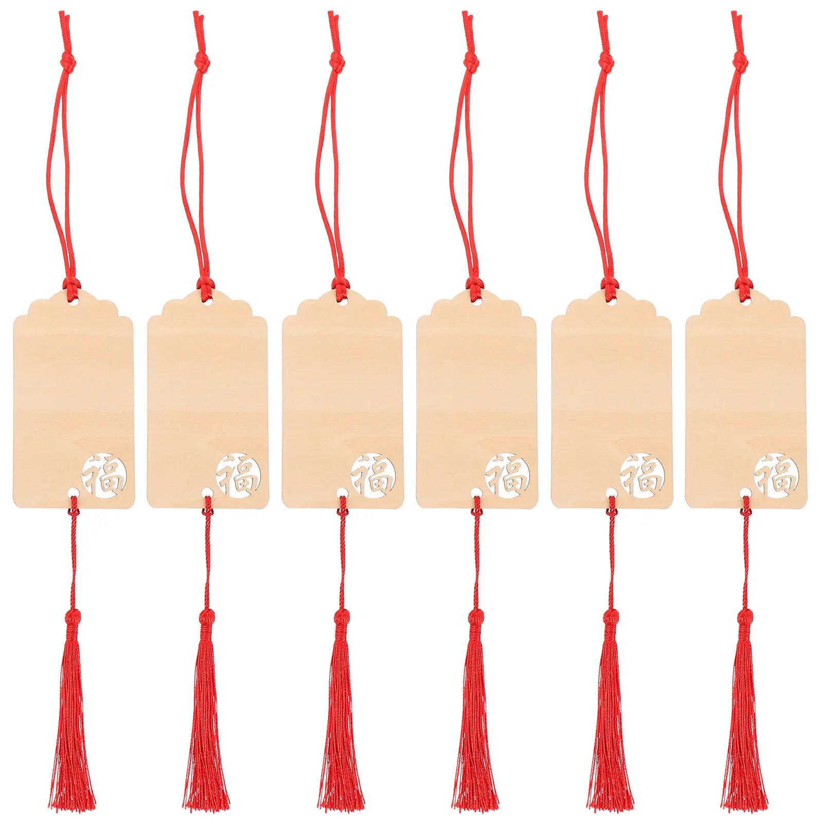 6Pcs Wooden Wish Cards Creative Shaped Hanging Tags for Temple Garden Christmas Tree Blessing Hanging Labels Decorative Pendants