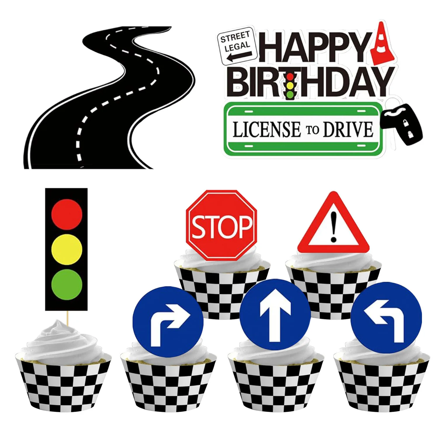 8-teiliger Führerschein-Kuchenaufsatz, Geburtstagskuchenaufsatz zum Feiern neuer Fahrer für Geburtstags- und Verkehrsschilder, Mottoparty – Detail 6