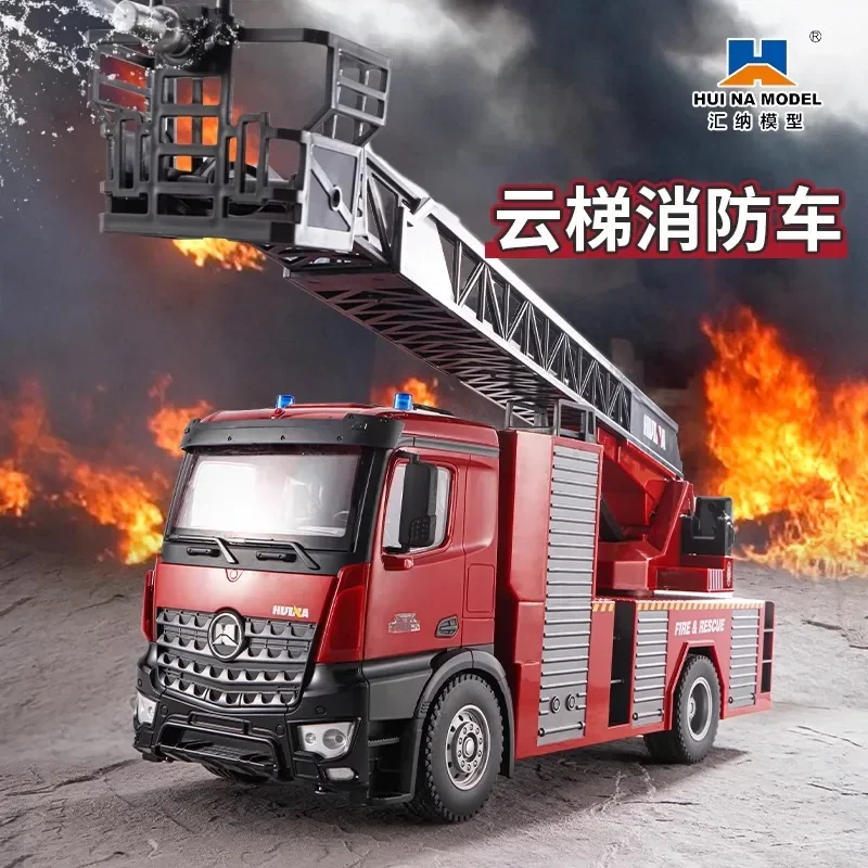 1:18 Huina Rc Truck 9-Channel Semi-Alloy Remote Control Engineering Vehicle Red Fire Climbing Rescue Truck Children\'s Toy Gift