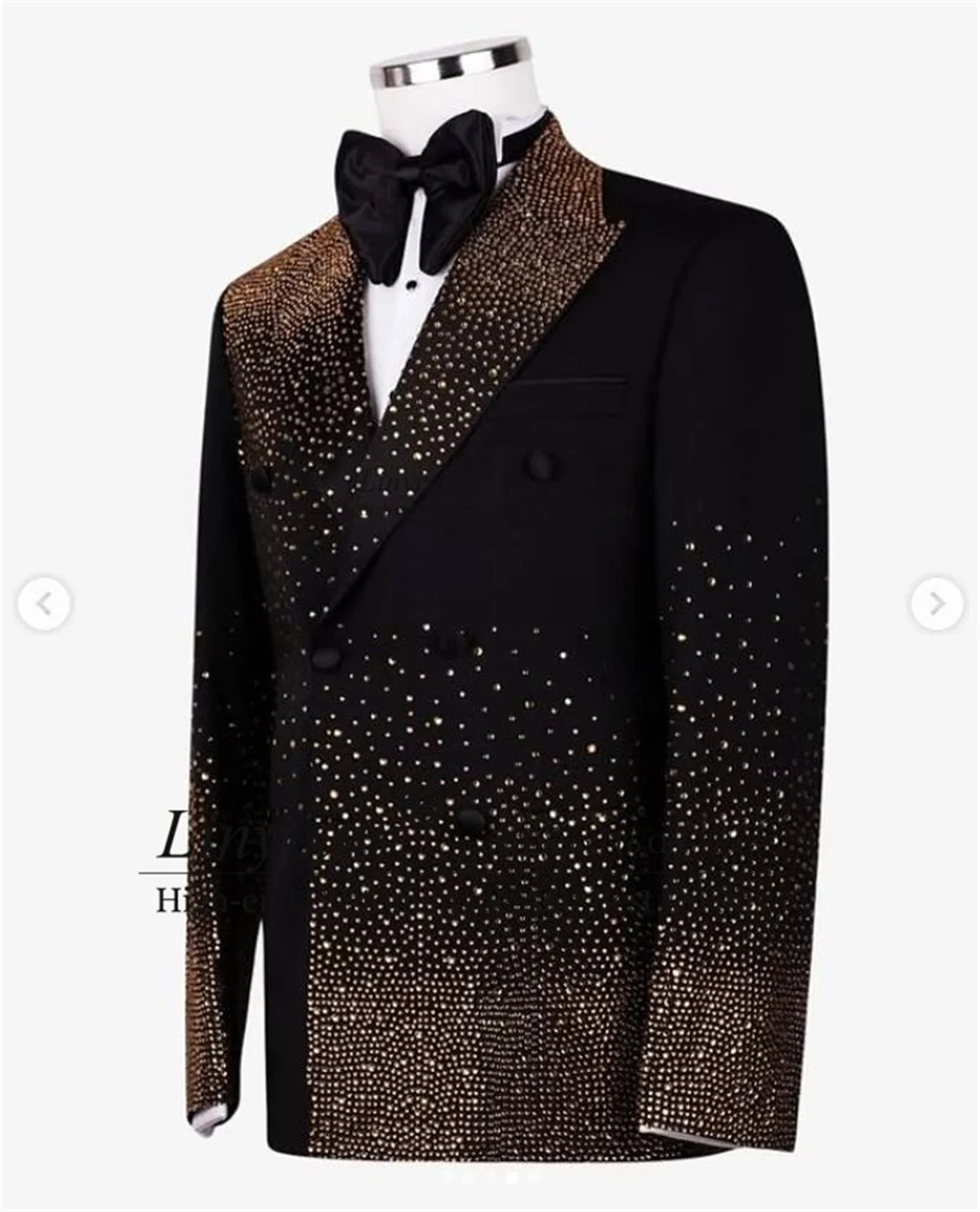 

Black Gem Stone Men Suits Double Breasted Groom Tuxedos 2 Pieces Set Male Prom Blazer Wedding Slim Customized trajes para hombre