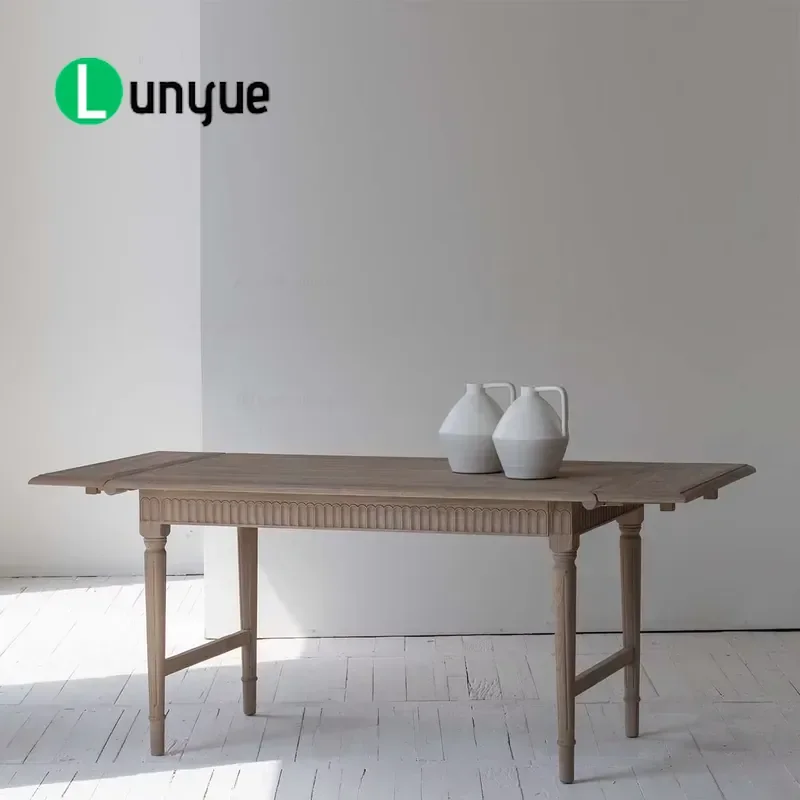 French Country Wooden Dining Table Set Rustic Farmhouse Kitchen Countertop Decor Solid Wood Mesa for Living Room Home