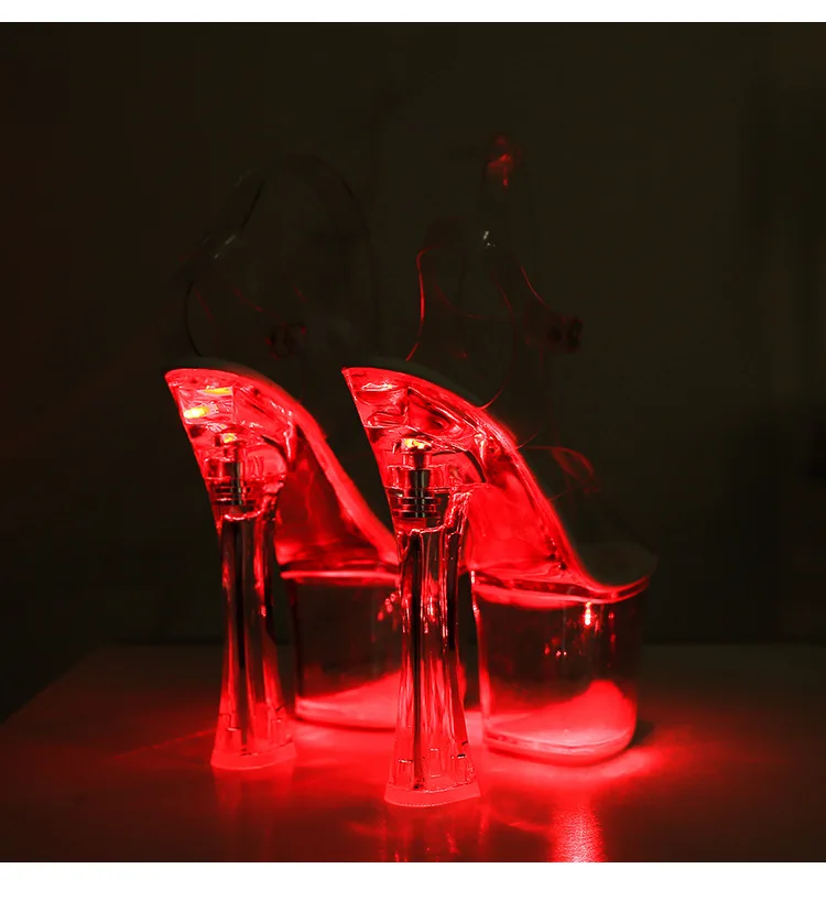 Tacones extremadamente altos de 17,5 CM, plataforma brillante, tacones claros, sandalias para discoteca para mujer, modelo de moda de PVC transparente, zapatos de pasarela
