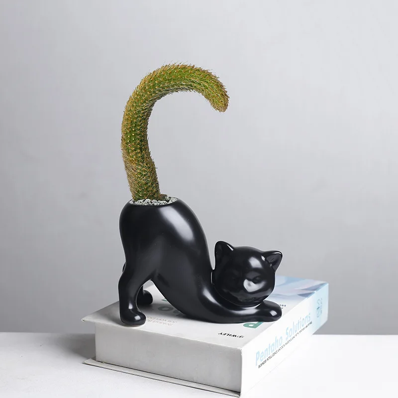 Cartoon Cat Flower Pot Vase Cute Cat Tail Succulent Planting Pot Porcelain Flower Vase Flowerpot Home Decoration Accessories