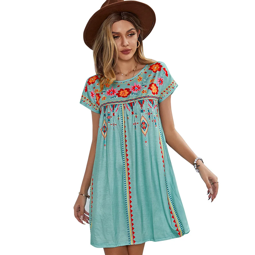 High Quality Leisure Vacation Dress 2024 Spring/summer New Loose Fitting Short Dress Bohemian Style Vestidos Boho Dress Vintage