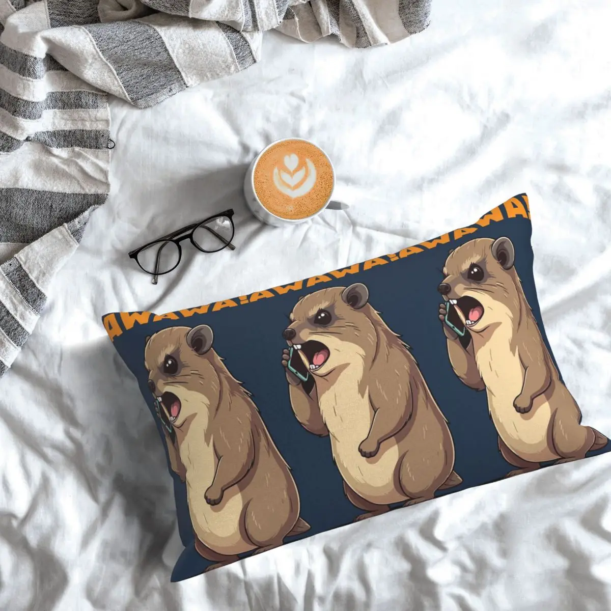 Rock Hyrax Awawa On Phone Groundhog Dassi Rectangle Pillowcase Cushion Cover Decorative Bedroom Bed Home Comfort Throw Pillow