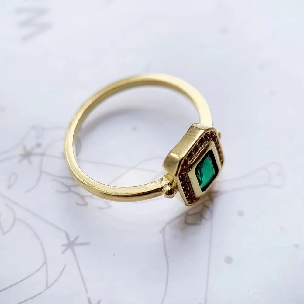 Goldener Ring mit roten und grünen Steinen, edler Schmuck für Damen, Frühling, brandneues Bohemia-Geschenk aus reinem 925er Sterlingsilber – Detail 6