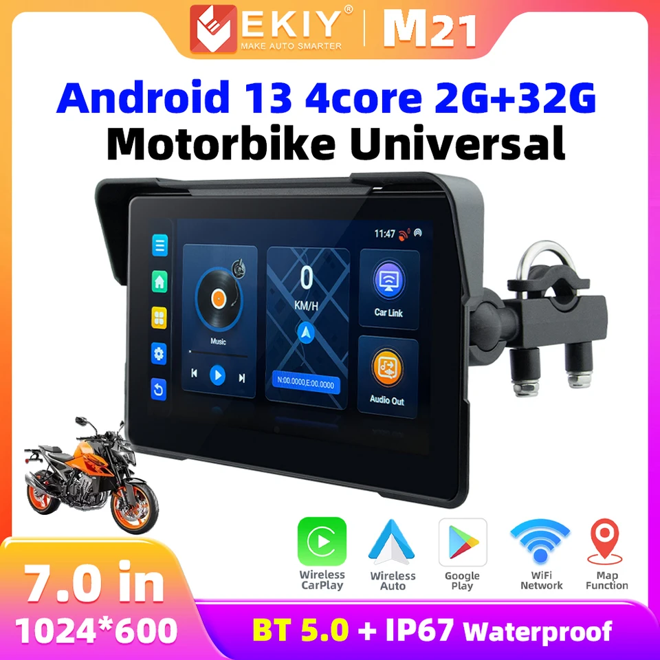 EKIY M21 7インチバイク用防水ワイヤレスCarPlayディスプレイ画面