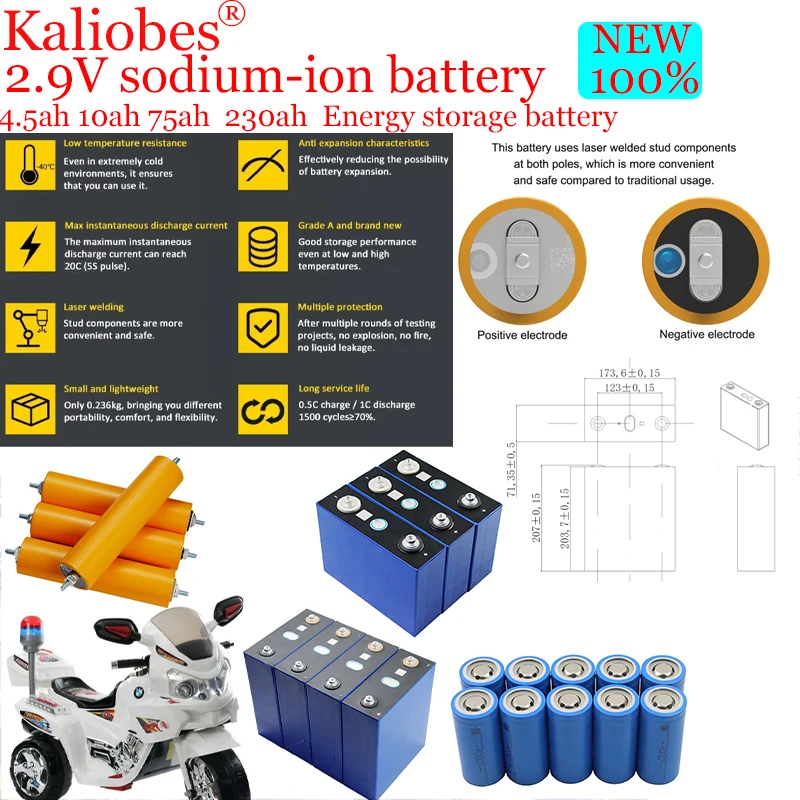 

2.9V sodium-ion batteries 4.5Ah 10ah 75Ah 230Ah for flashlights off-road vehicles toy cars and Class A motorcycles Solar power