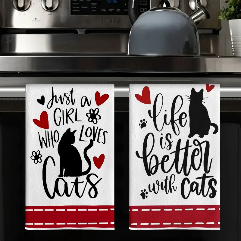 قطعتان، مناشف مطبخ على شكل قلب للقطط السوداء، مجموعة مناشف 40 سم * 60 سم، قماش تنظيف ناعم فائق الامتصاص، منشفة شاي للطبخ، منشفة شاي، منشفة يدوية، قماش تنظيف، ديكور غرفة المطبخ، أساسيات المطبخ، أساسيات المنزل #1