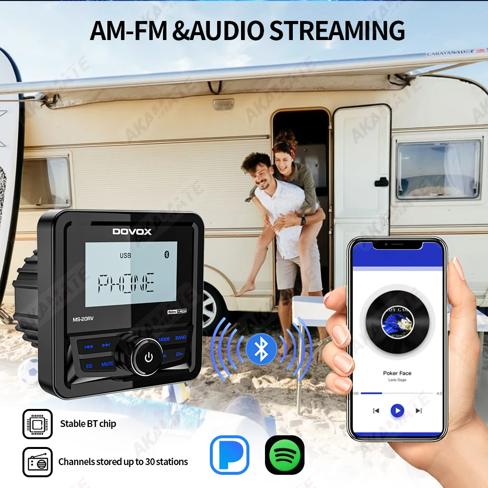 Boat Radio System Media Player Square Marine Radio /Speaker /FM AM Antenna Waterproof Bluetooth MP3 Radio for RV ATV UTV SPA RZR