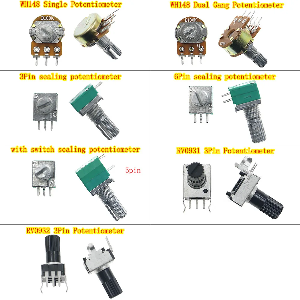 3Pin 5Pin 6Pin Single Dual Potentiometer Kit B1K 2K 5K10K 20K 50K 100K 250K 500K 1M