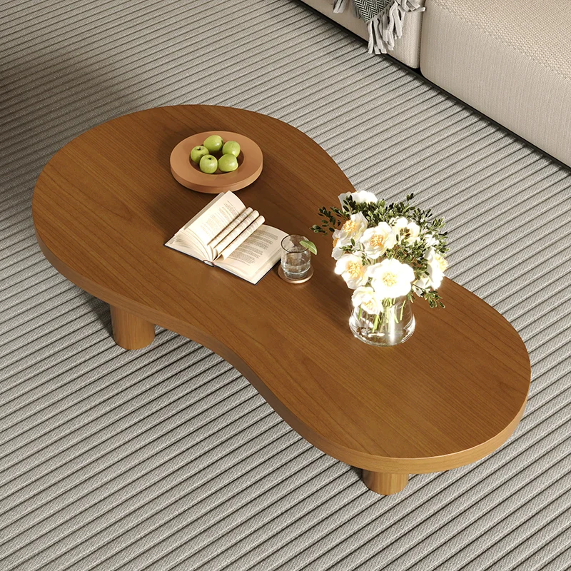 Solid wood coffee table small apartment modern simple retro designer wooden tea  household living room special-shaped round
