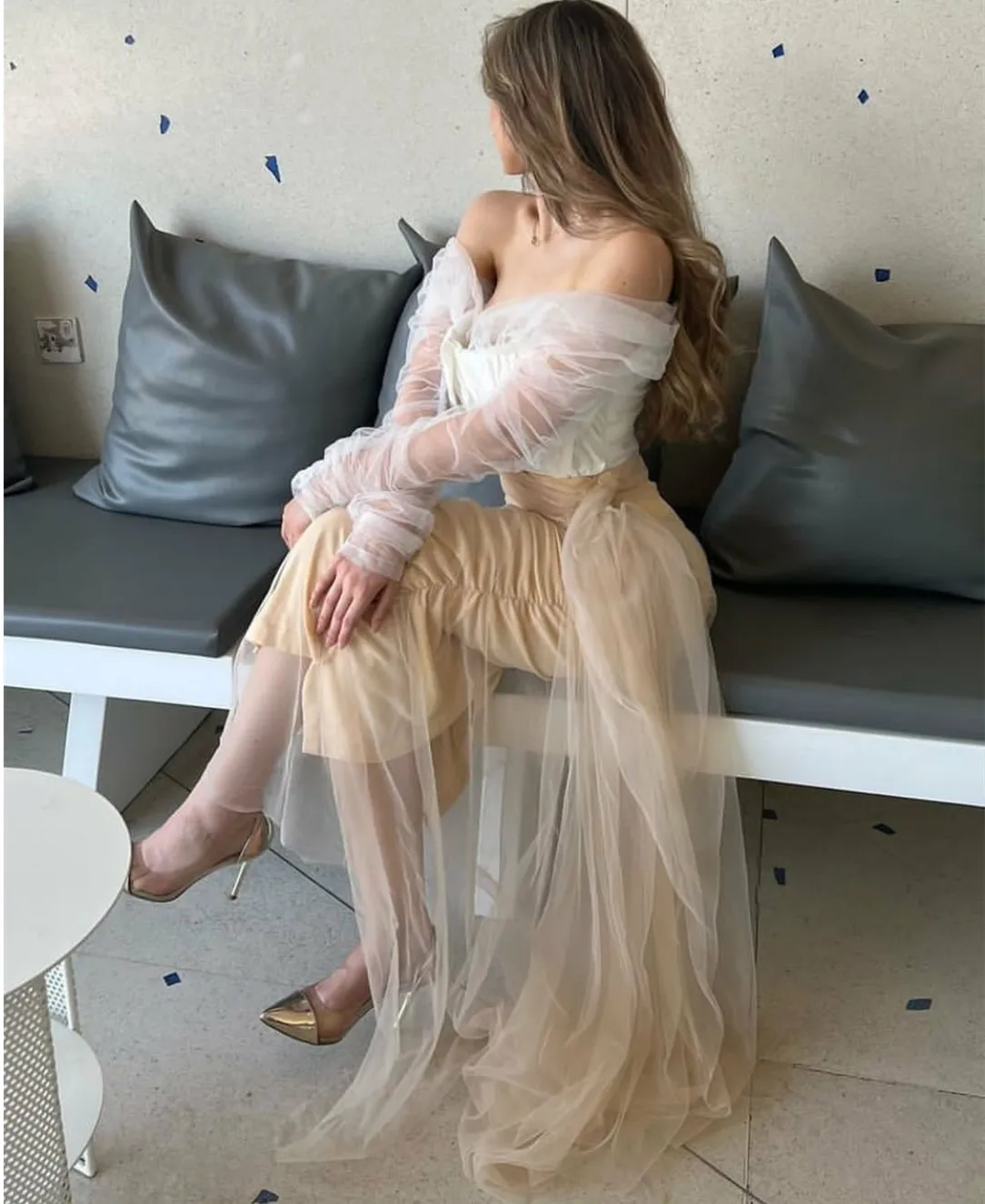 Long Tulle V-Neck Muslim Evening Dresses فساتين السهرة Sheath Tea Length Prom Dress Robe de soirée for Women