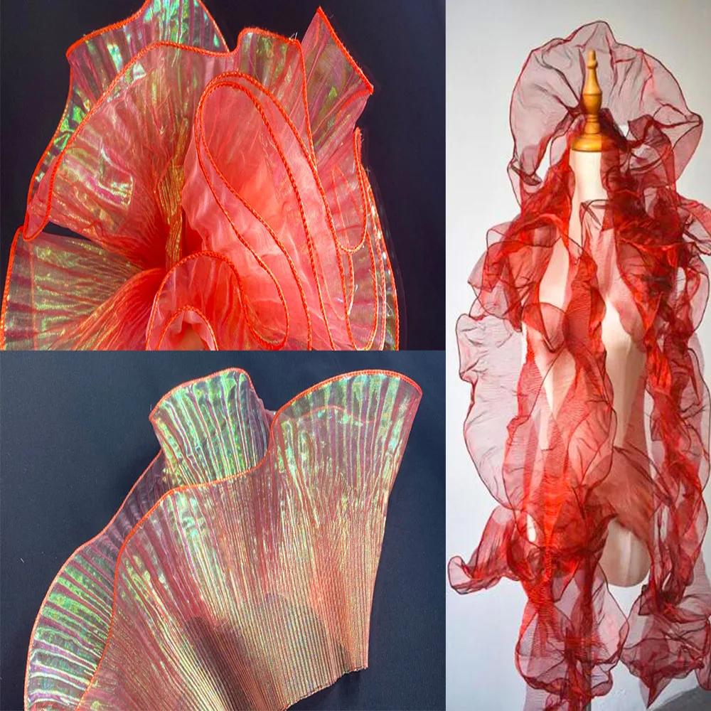 Meerjungfrau Thema Spitzenband Organza Besatz Stoff für Kinderkostüm DIY handgemachte Rock Kleidung Magic Wave Dekor 1/2 Yards
