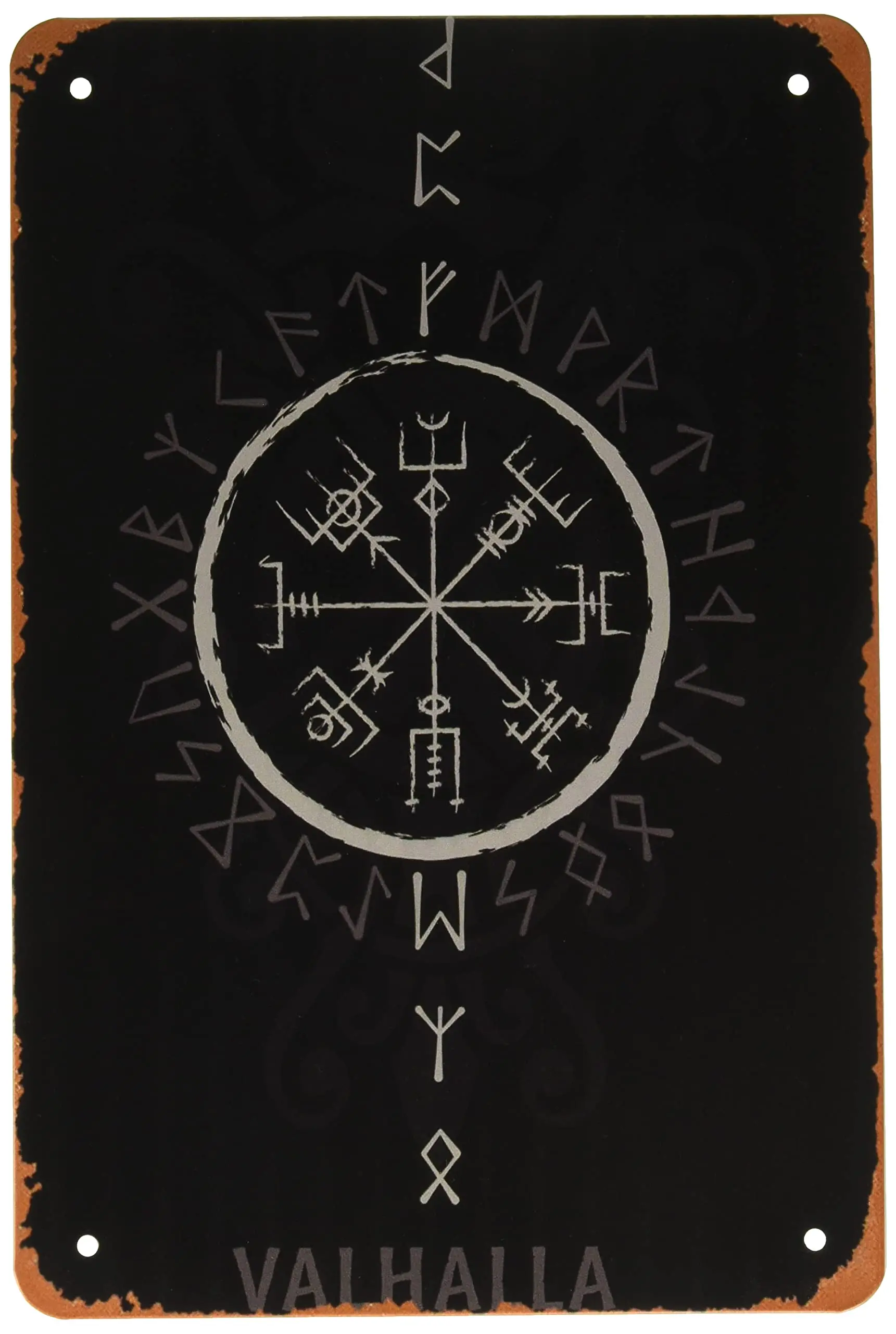 Vintage Wall Poster Metal Plaque Vikings Valhalla Vegvisir Metal Sign Home Decor Wall Art Decoration for Garage Bar Restaurant