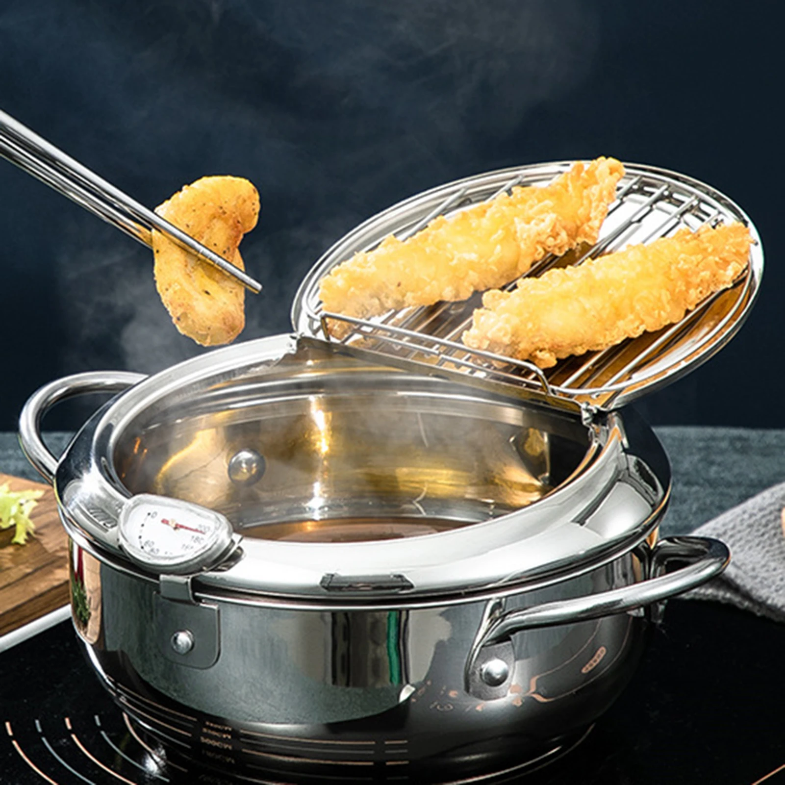 

Deep Fryer Pot Stainless Steel Kitchen Fryer Pan With Oil Age Rack For Camping