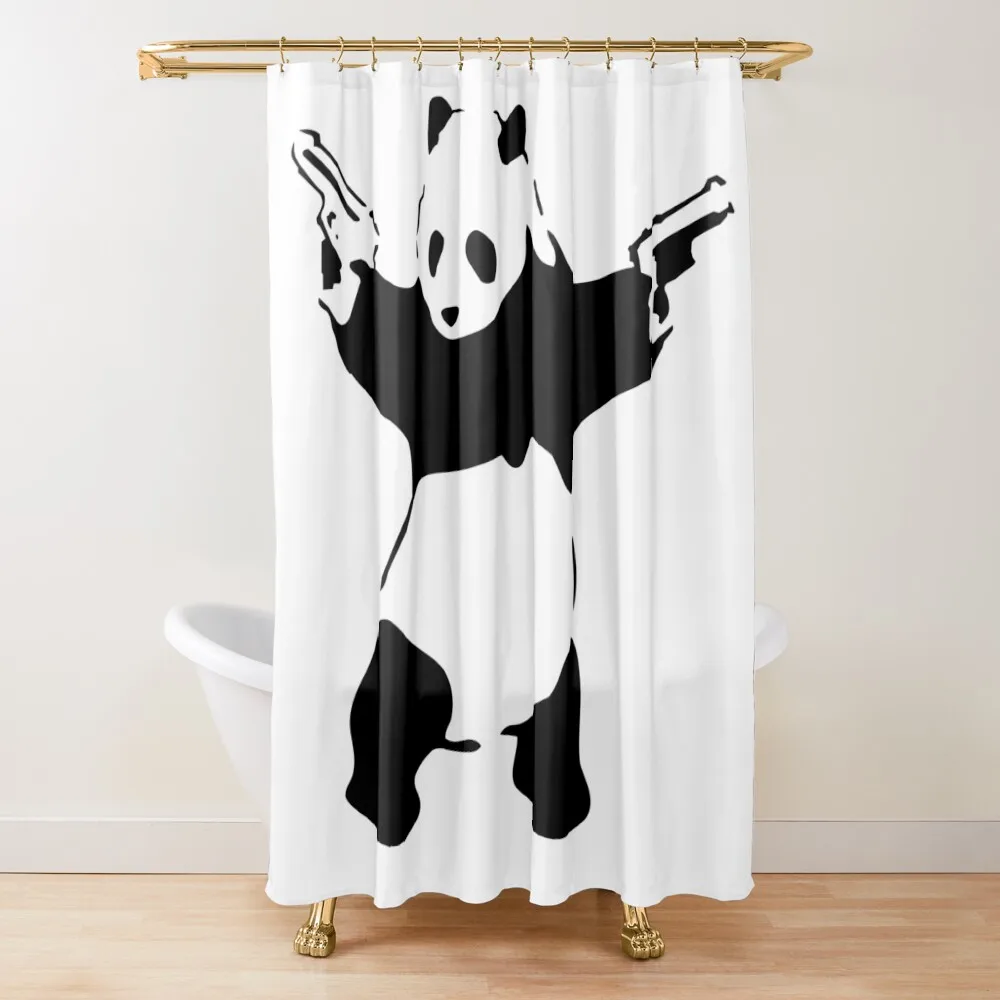 

Banksy Panda with Guns Shower Curtain Bathroom Shower Set Bathroom And Shower Anti-Mold Waterproof Curtain
