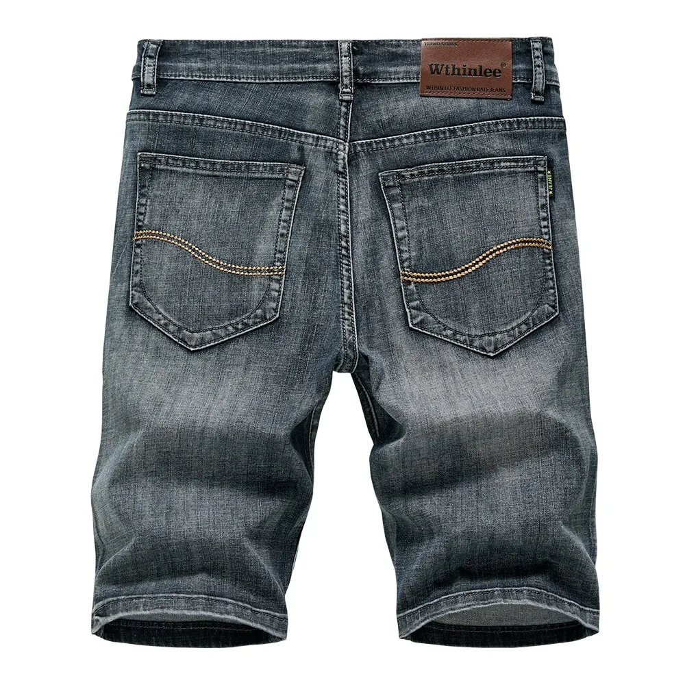 2023 Shorts de verão Jeans Homens Denim Calças Stretch Azul Escuro Moda dos homens Jeans Fino Reta Masculino Short Jeans Hombre