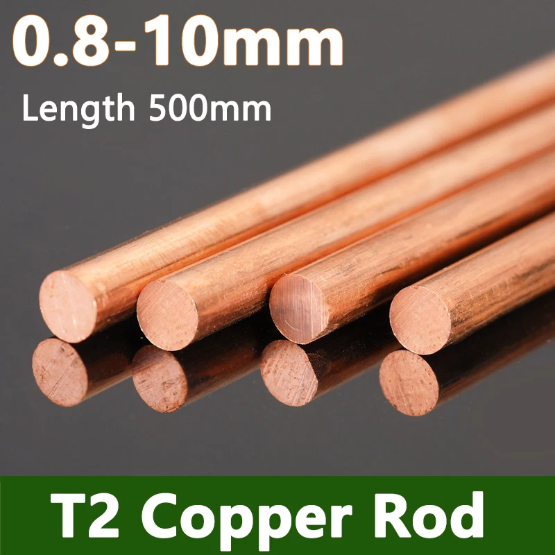 1pcs T2 Copper Rod Fine Solid Bar Diameter 0.8/0.9/1/1.1/1.2/1.3/1.4/1.5/1.6/1.8/2/2.3/2.5/3/3.5/4/4.5/5/5.5-10mm Length 500mm