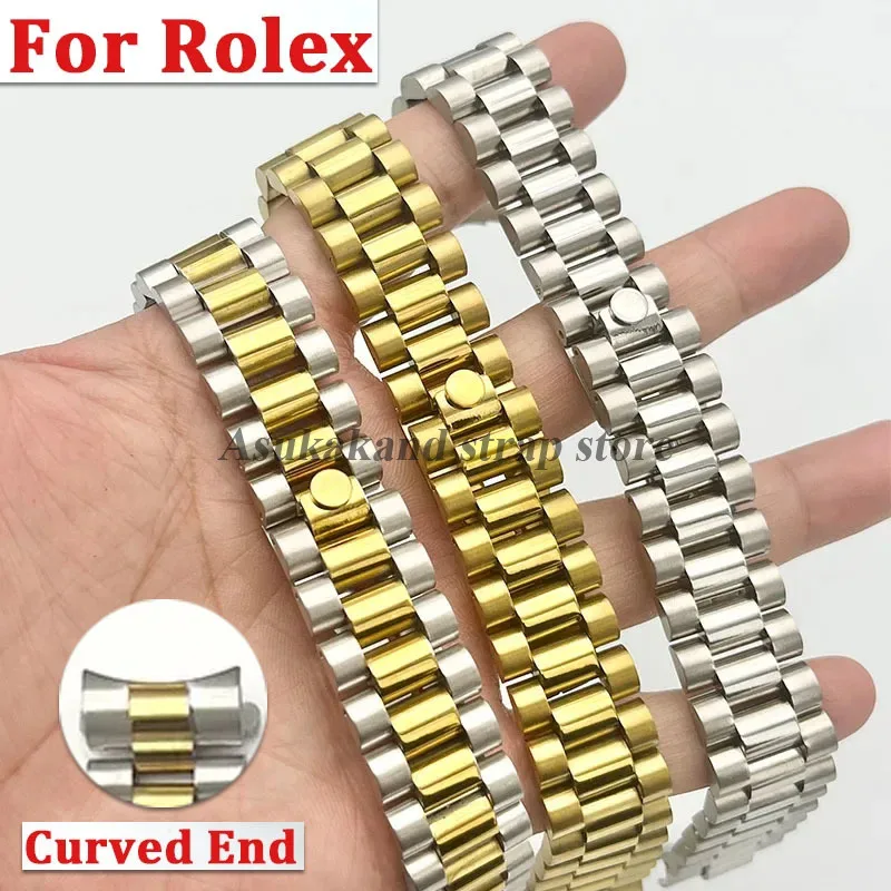 20mm Curved End Stainless Steel WatchStrap for Rolex for Oyster Perpetual Folding Buckle Bracelet For Water Ghost Men Metal Band