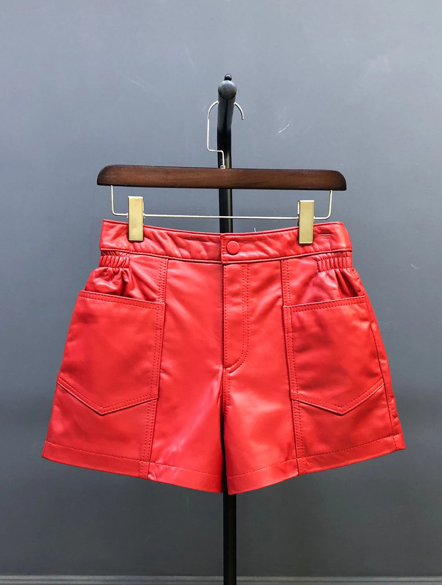 

Real Leather orts Women Loose A-Line Straight Leg Pants mid Waist Versatile Wide Leg Casual Slimming eepskin Boot Pants