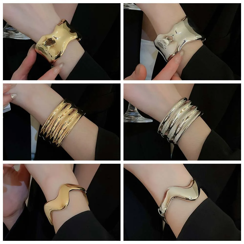 

Irregular Wave Shape Alloy Wide Open Bangle Gold Silver Color Minority Design Alloy Cuff Bangles Jewelry Accessories