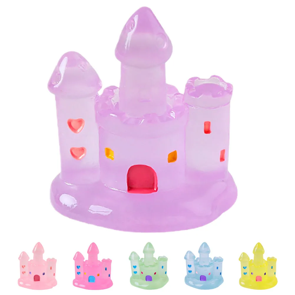 

6 Pcs Night Glow Castle Decor Mini Resin Statue DIY Fairy Garden Landscape Decoration Bedroom Table Top Accessory