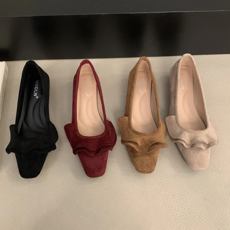 

SUOJIALUN 2025 Autumn New Brand Women Flat Shoes Fashion Flounce Shallow Slip On Ladies Elegant Boat Shoes Soft Flat Single Shoe