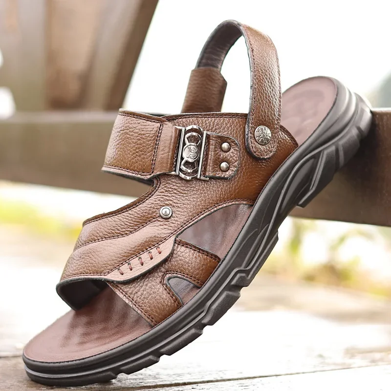 Genuine Leather Men Sandals Summer New Outdoor Sneakers Casual sandalias Cowhide Beach Men Shoes Two Uses Men\'s sandals Slippers