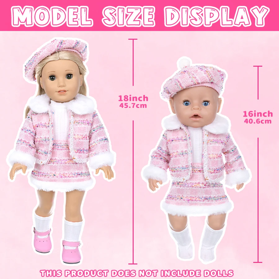 16-18Inch Doll Pink Knitted Clothes Hat Top Jacket Skirt Set Socks Reborn Doll Realistic Baby Dolls Accessories Outfit Girl Gift