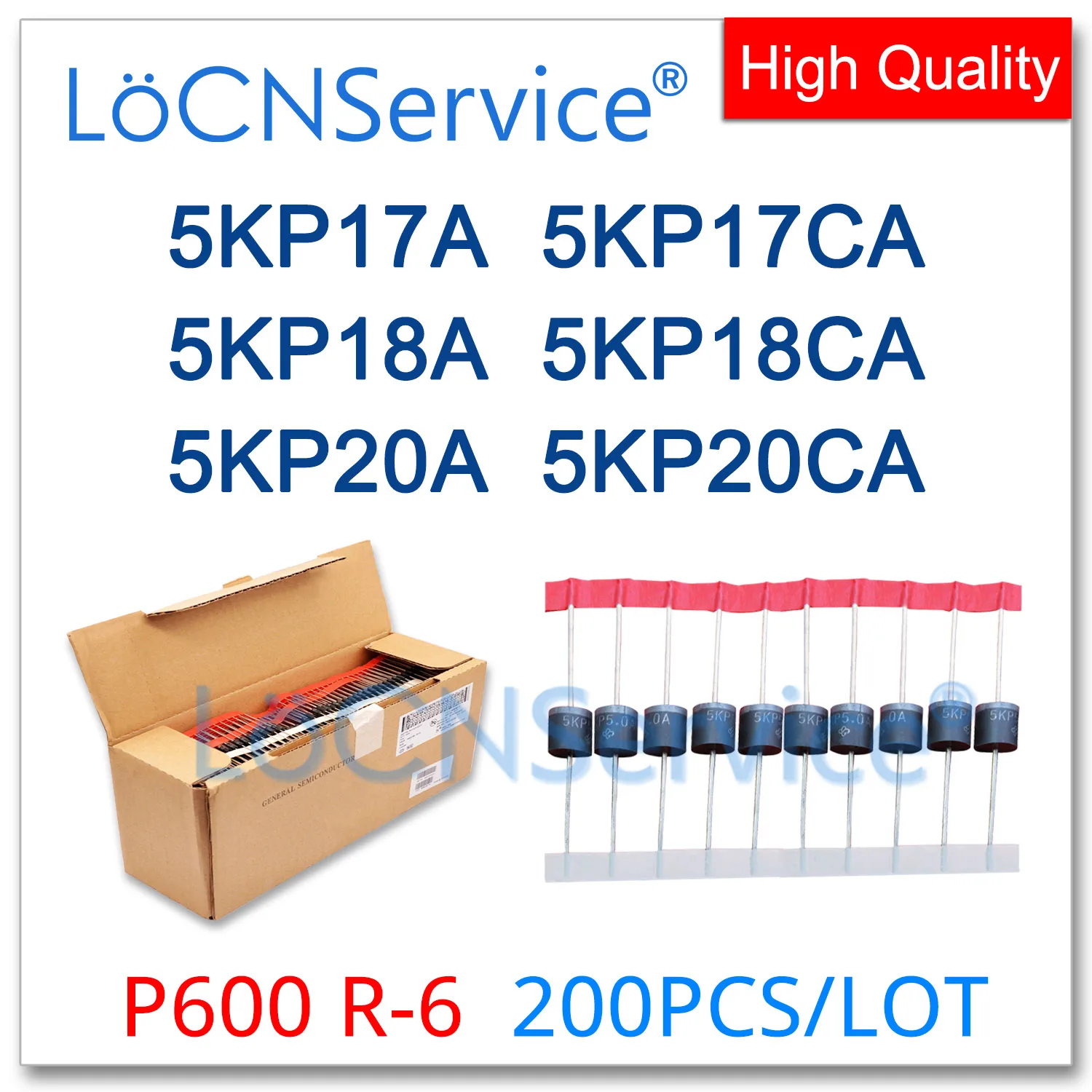 

LoCNService 200PCS 5KP17 5KP17A 5KP17CA 5KP18 5KP18A 5KP18CA 5KP20 5KP20A 5KP20CA P600 R-6 TVS Diode High quality 5KP