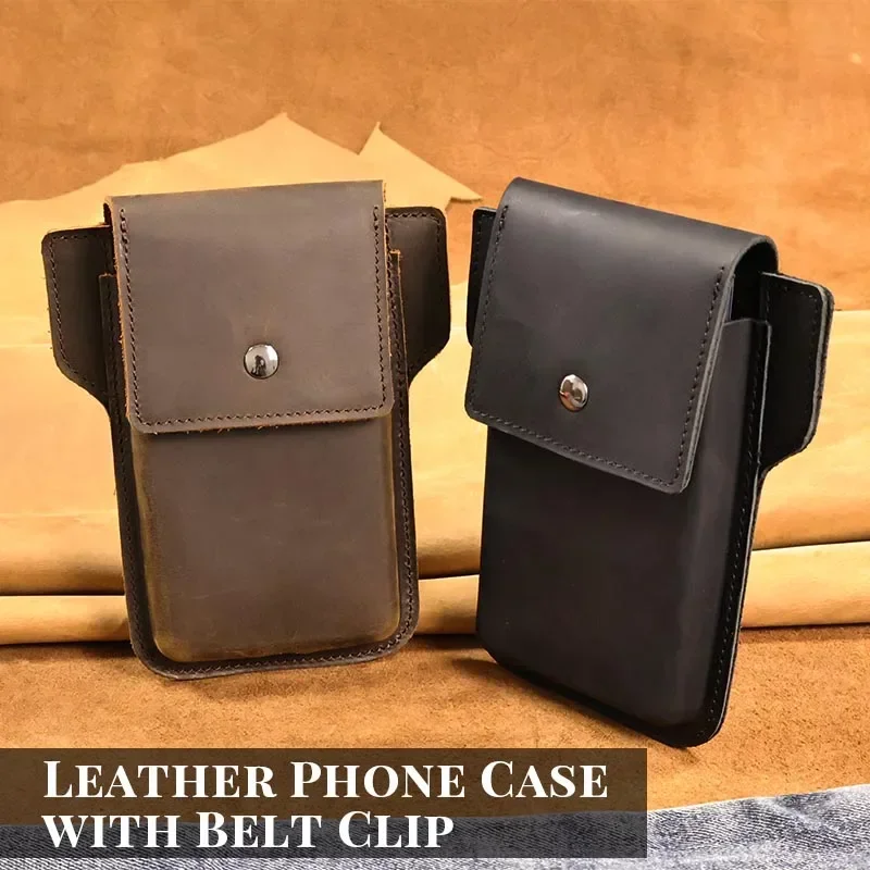 RIYAO-Vintage Genuine Leather Phone Pouch Case, Small Waist Packs for Men, Holster Bag with Belt Clip Loop, Outdoor Travel