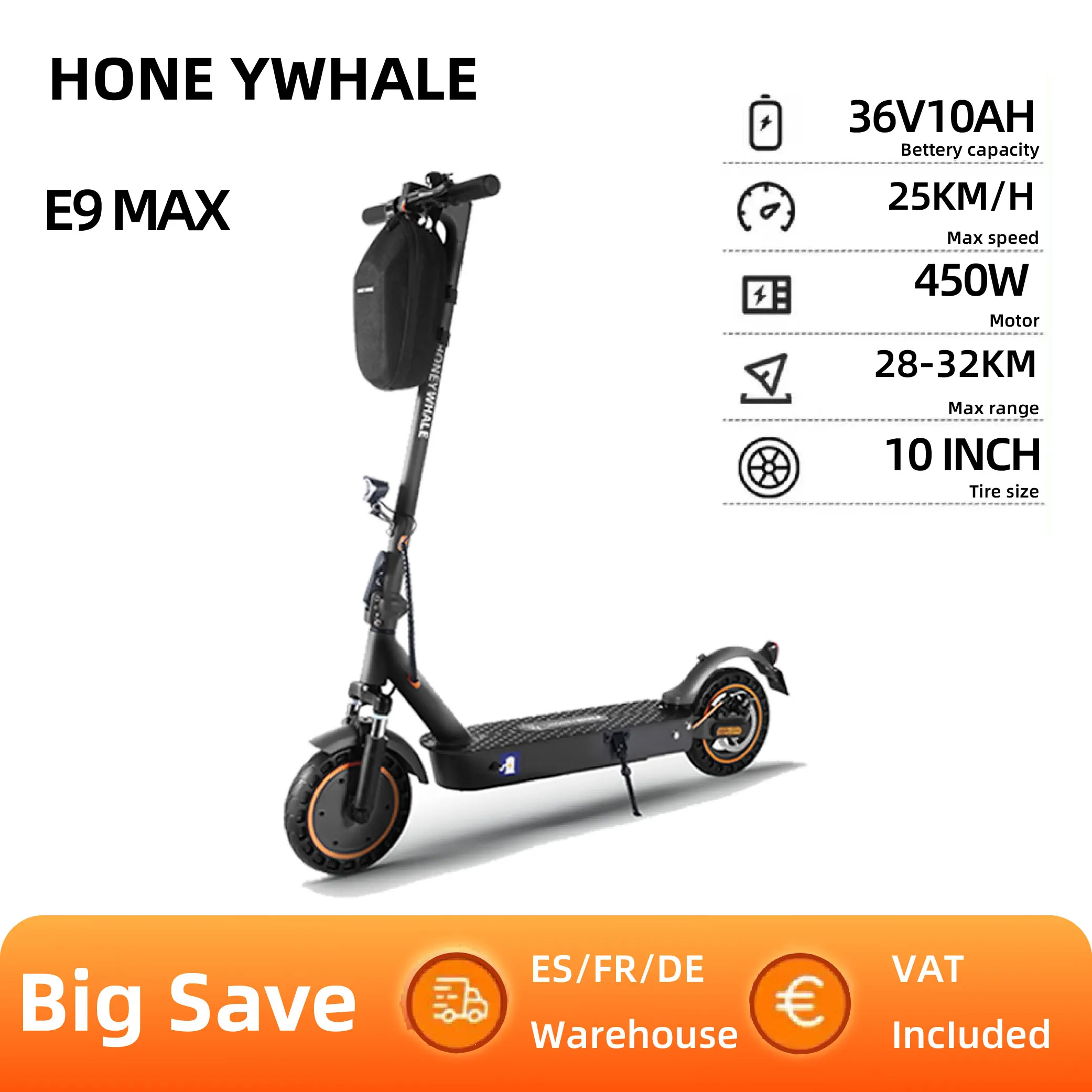 Honey whale e9 max (abe-Zertifizierung) Elektro roller für Erwachsene 10-Zoll-Reifen E-Scooter 500w