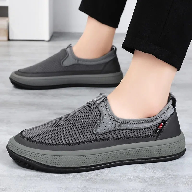 Men's Loafers Mesh Breathable Canvas Casual Shoes Light Walking Flats Non-slip Sneakers for Men Slip-on Driving Shoes Tenis2024