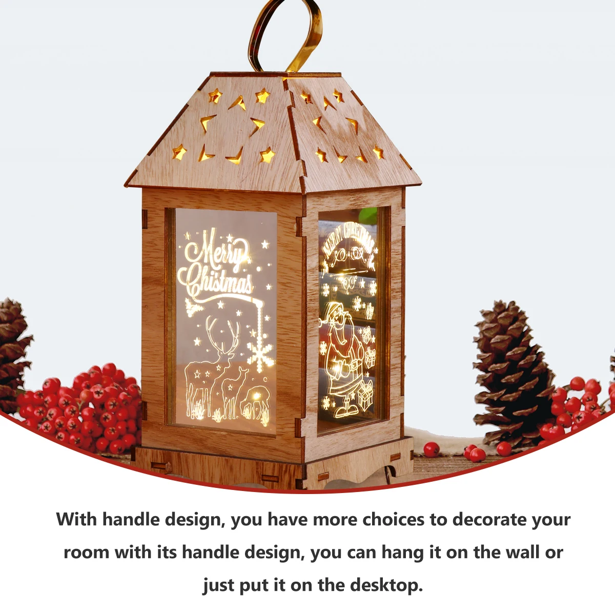

Wooden Lantern Lamp Practical Christmas Decorative H Led Lamp Wall Festival Atmosphere Lighting