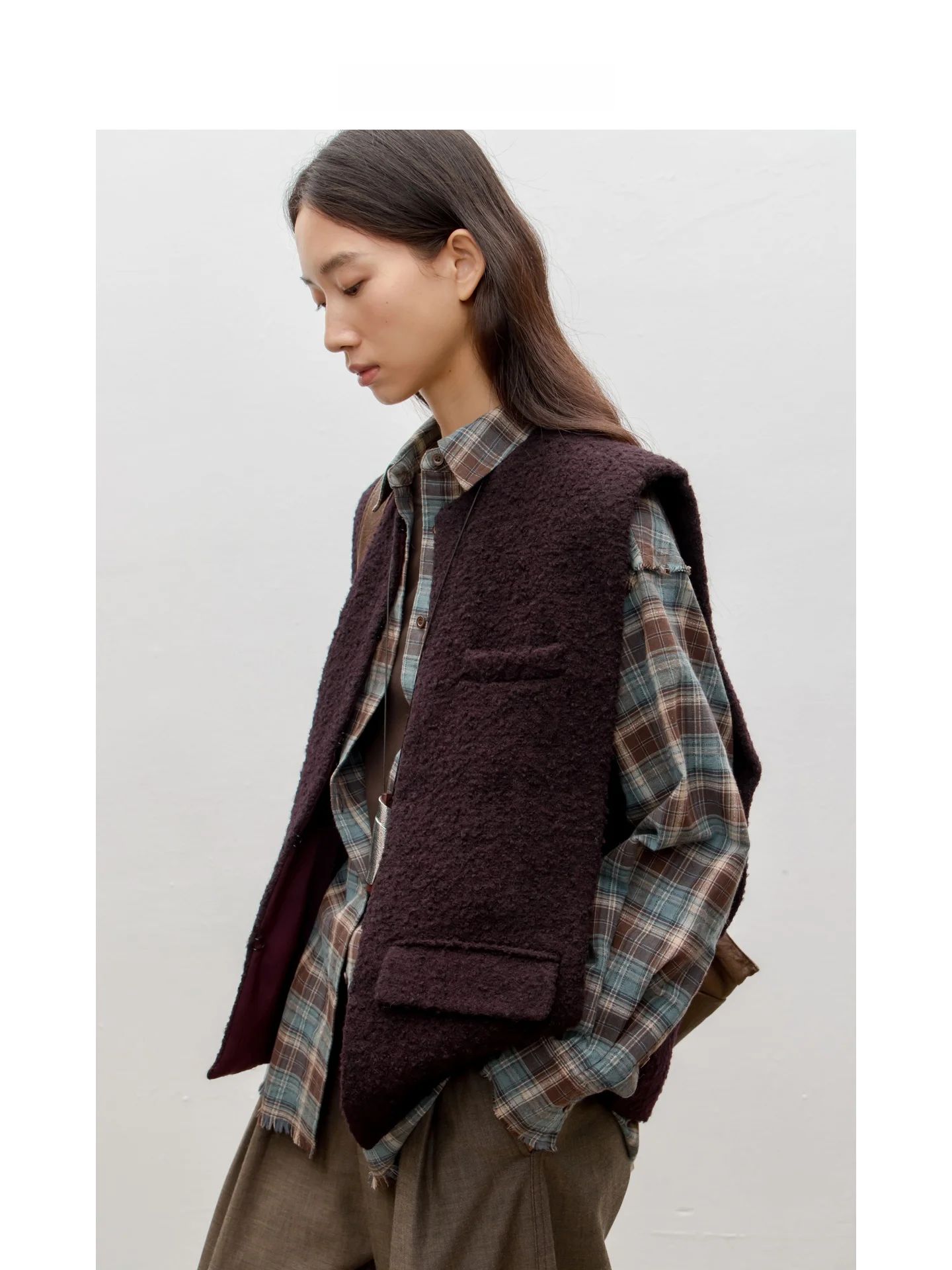 

Модный многослойный жилет из шерсти альпаки с широкими плечами, модель T-образной формы, бренд MOORING, женская куртка, осенняя одежда, полиэстер.